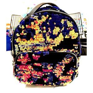 Madden Girl Iridescent Black & Ombre Sequin Mini Backpack w/ Front Pocket 9"